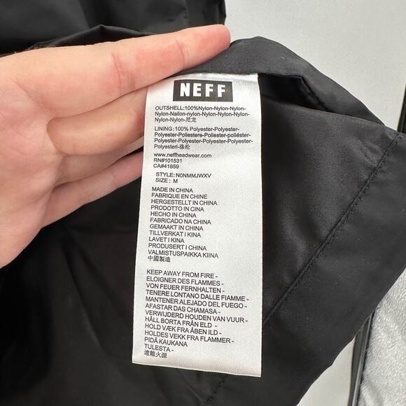 NWT Neff Black Snap Front Collared Lined Graphic Windbreaker Jacket Size Medium - Picture 5 of 11